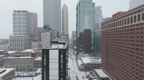 Downtown Minneapolis with snow-covered streets