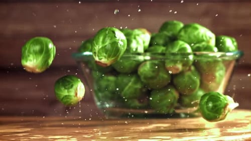 Brussels Sprouts Fall on the Table Filmed on a Highspeed Camera at 1000 Fps