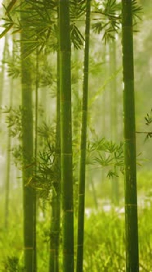 Group of Bamboo Trees in a Forest Vertical
