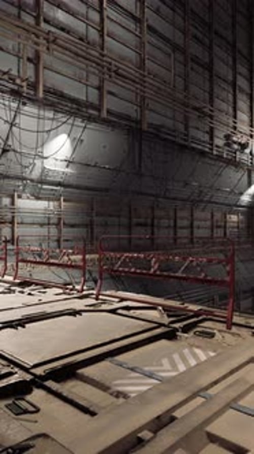 Industrial Setting Showcases Intricate Framework and Cables in a Large Space