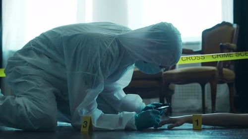 Forensic Investigator Examines Evidence at Crime Scene