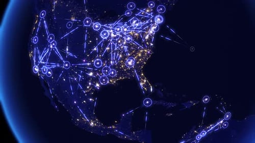 Global Communications Through The Network Of Connections Over North And South America.