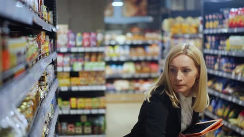 Business Woman Shopping in the Supermarket Aisle