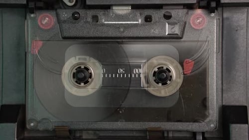 Audio Cassette Tape Playing Till The End, Close Up
