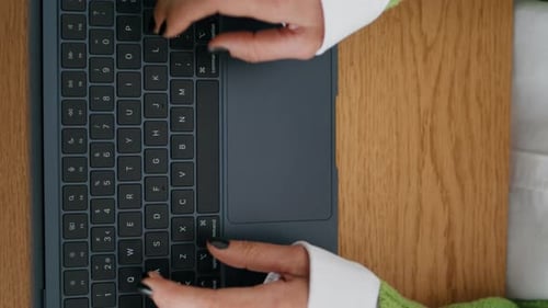 Woman Hands Working Laptop in Home Office Vertical Closeup Lady Typing Computer
