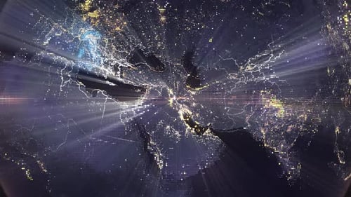 Pixel Art Earth Night Space Rotate and Zoom Shining Country Italy