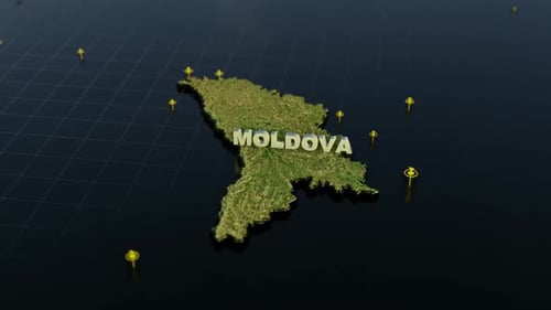 3D Animated Moldova Map with Location Pins