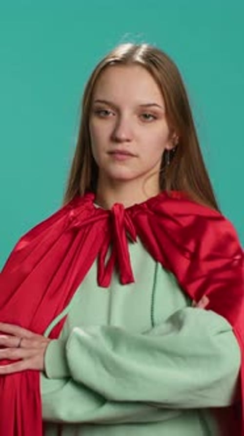 Vertical Video Portrait of Cheerful Heroic Person Posing As Hero in Costume