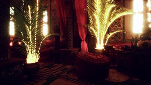 Animated Moroccan Interior with Ethereal Glowing Palms