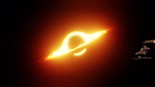 Futuristic Spacecraft Flying Toward Black Hole in Cosmos