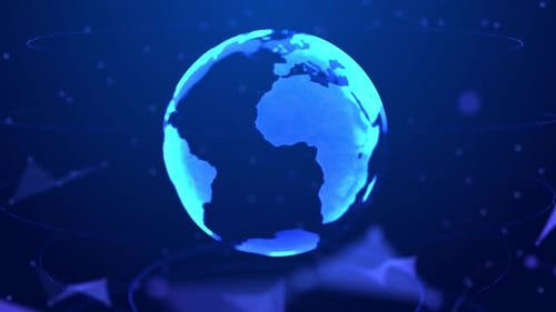 Abstract Rotating Digital World HUD Globe From Particles Alpha Mask