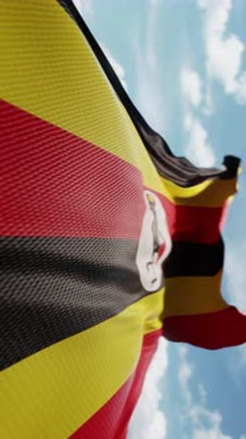 Uganda Flag Waving in Realistic Fabric Motion