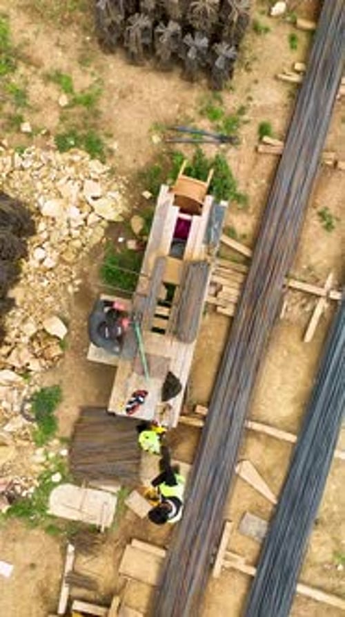 Vertical Video Aerial View Construction Site Work on Site