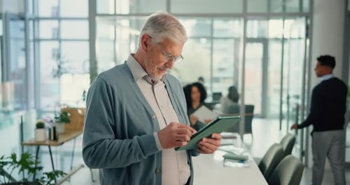 Adult Using Tablet in Modern Office