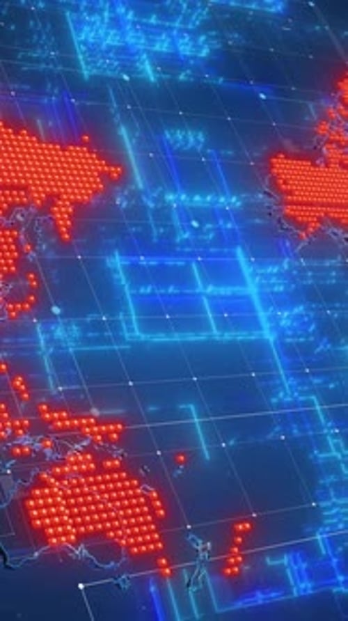 Futuristic World Map Rotating Digital Network Background