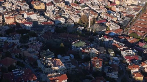 Aerial View of a Historic Coastal City with Redroofed Houses