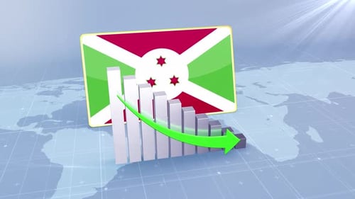 Burundi Flag With Decrease Bar Chart Graph And Arrow Green