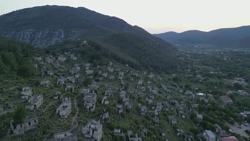 Ruins of Kayakoy Ghost Town Spread on Forested Hillside