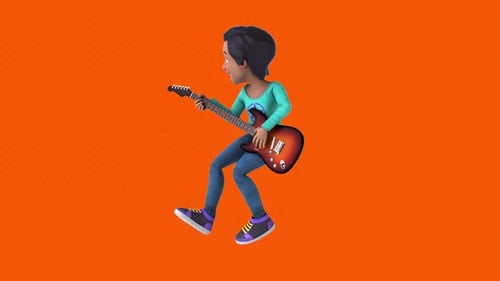 Fun 3D cartoon asian teenage girl playing guitar (with alpha channel included)