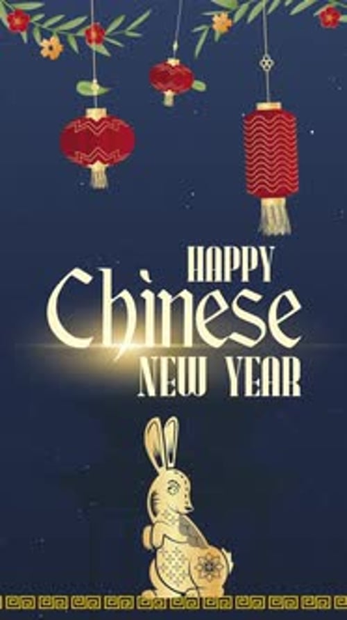 Chinese New Year Celebration with Animated Rabbit and Lanterns
