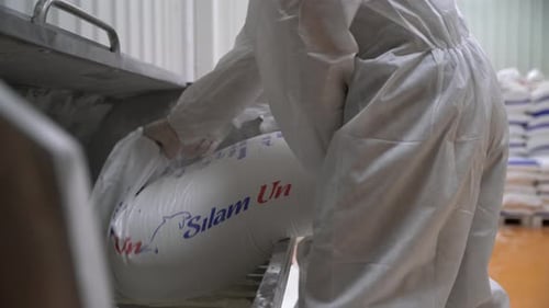 They Empty Flour Sacks In The Bread Factory