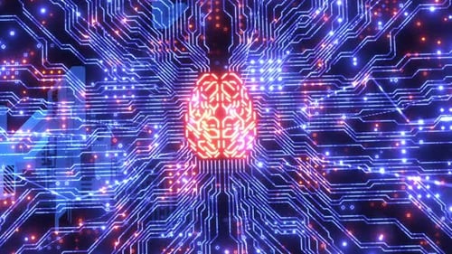 advanced computer computing technology. animation the electronic brain