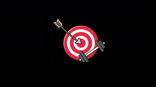 Animated Goal Arrow with Dumbbell. Workout Goal Concept Video - Transparent