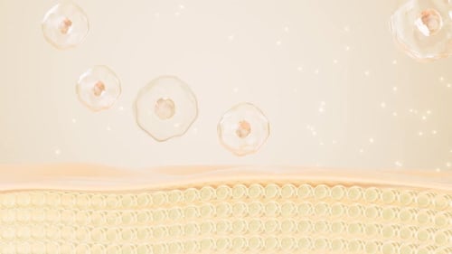 Cells floating on the skin, skin care and treatment, biology and medicine concept, 3d rendering.