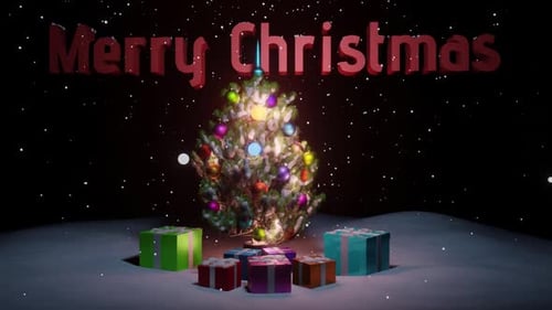Merry Christmas Holiday Tree with Presents and Falling Snow Animation
