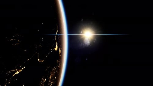 Espaço, Sol e Planeta Terra à noite