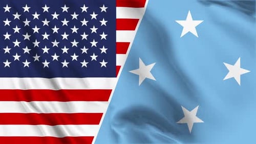 Realistic Waving Flags of USA and Federated States of Micronesia