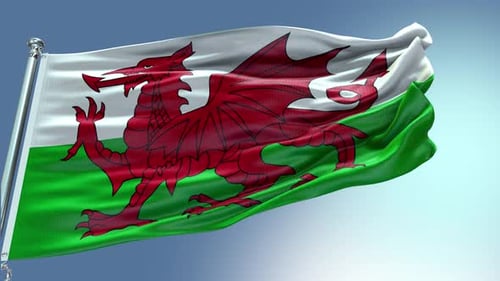 4k-Renderer Video mit wabernder Flagge von Wales im Wind Wehende Wales-Flagge Wave Loop im Wind Re