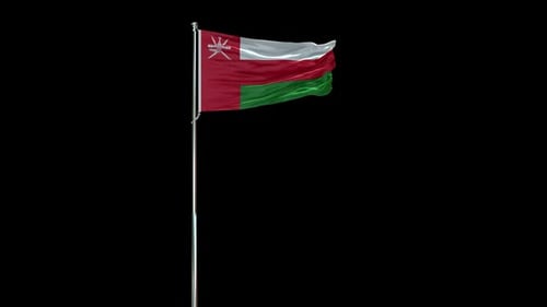 Oman Flag Waving on Flagpole with Alpha Channel