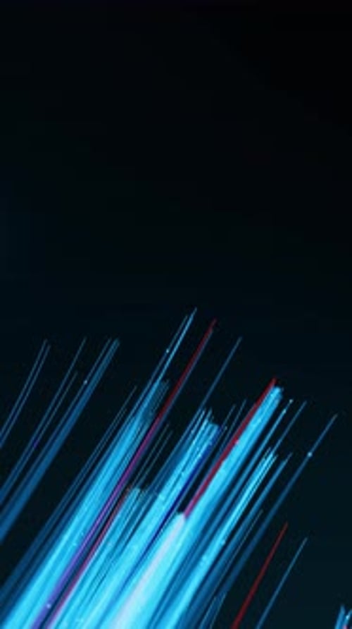 Illuminated Straight Fiber Optic Cables with Moving Data Glowing Internet Data Streams Digital