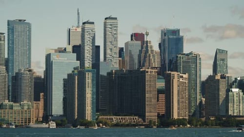 Downtown Toronto From Island on Lake Ontario at Sunrise Canada