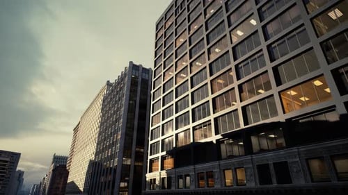 Un rascacielos iluminado por el sol con un elegante diseño exterior y fachadas de vidrio