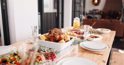 Holiday Dinner Table Set with Festive Decorations