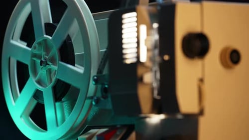 Vintage 8Mm Film Projector Rotating Reels Nostalgic Charm of Classic Cinema