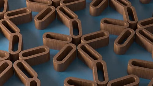 Abstract wooden shapes rotating in seamless loop animation