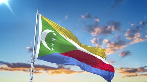 Comoros National Flag Waving in Realistic 3D Animation