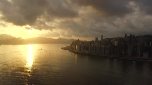 Aerial View drone 4k footage Of Modern Skyscrapers In Hong Kong City. buildings in Hong Kong city on