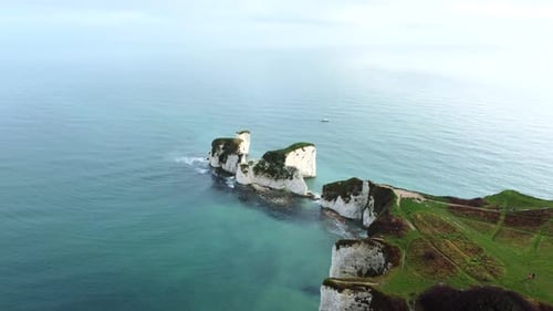 Aerial panorama of Old Harry Rocks and the chalk headland in Dorset