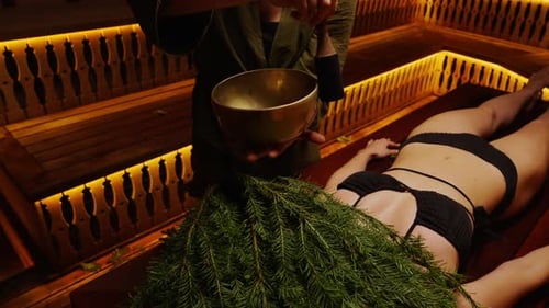 Enjoy Sound Of Traditional Tibetan Singing Bowl AntiStress Effect Of Sound Therapy Woman Relaxing