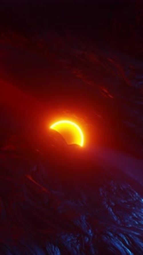 Partial solar eclipse seen from space in the night sky. Looped animation