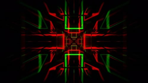 Green And Red Neon Flashing Mirrored Tunnel Background Vj Loop In 4K