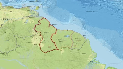 Animated Political Map of Guyana, Suriname, and French Guiana