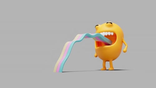 Personnage abstrait faisant roter un arc-en-ciel. L'allégorie a une humeur enfantine.