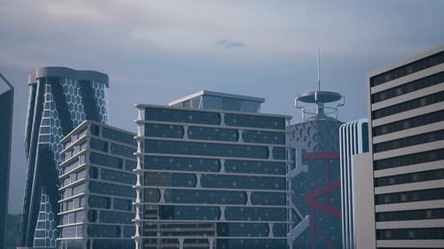 Tall Buildings Tower Over Futuristic Cityscape