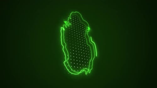 Animated Neon Outline Map of Qatar with Digital Dots
