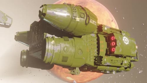Fleet of Olive Green Spaceships in Outer Space